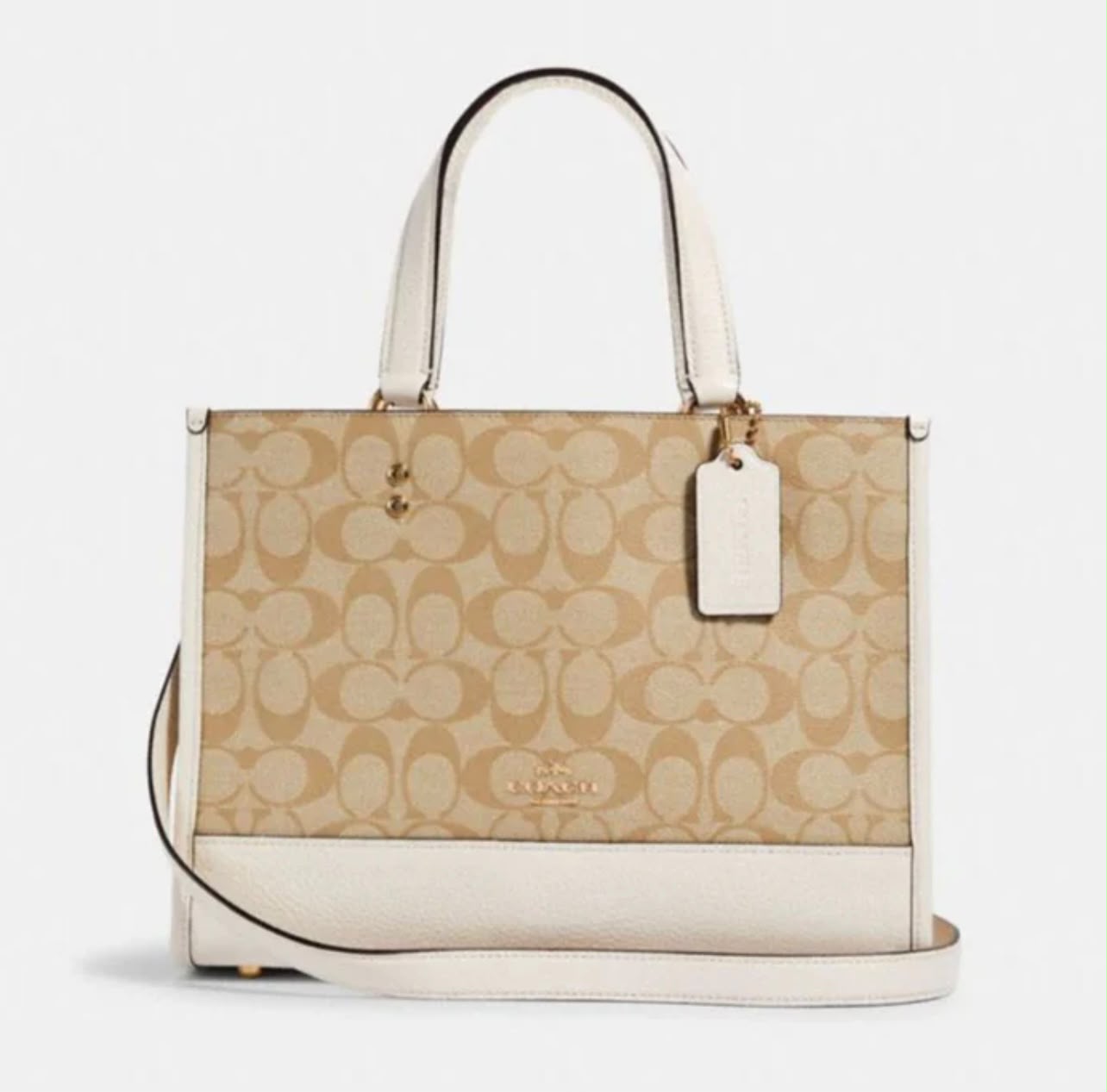 Coach Dempsey Carryall In Signature Jacquard With Stripe And Coach Patch Bag Large - Chalk
