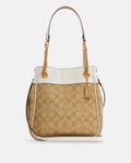 Coach Cammie Chain Signature Canvas Leather Bucket Small Bag - Khaki Chalk
