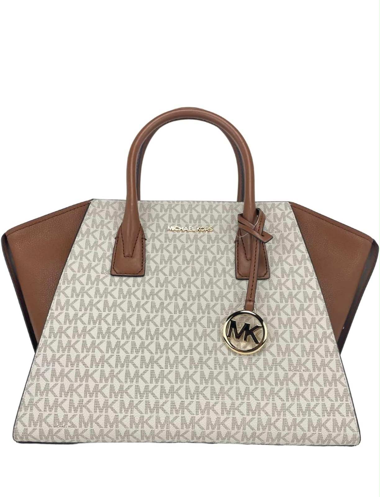 Michael Kors Signature Coated Canvas and Leather Avril Satchel Bag Large