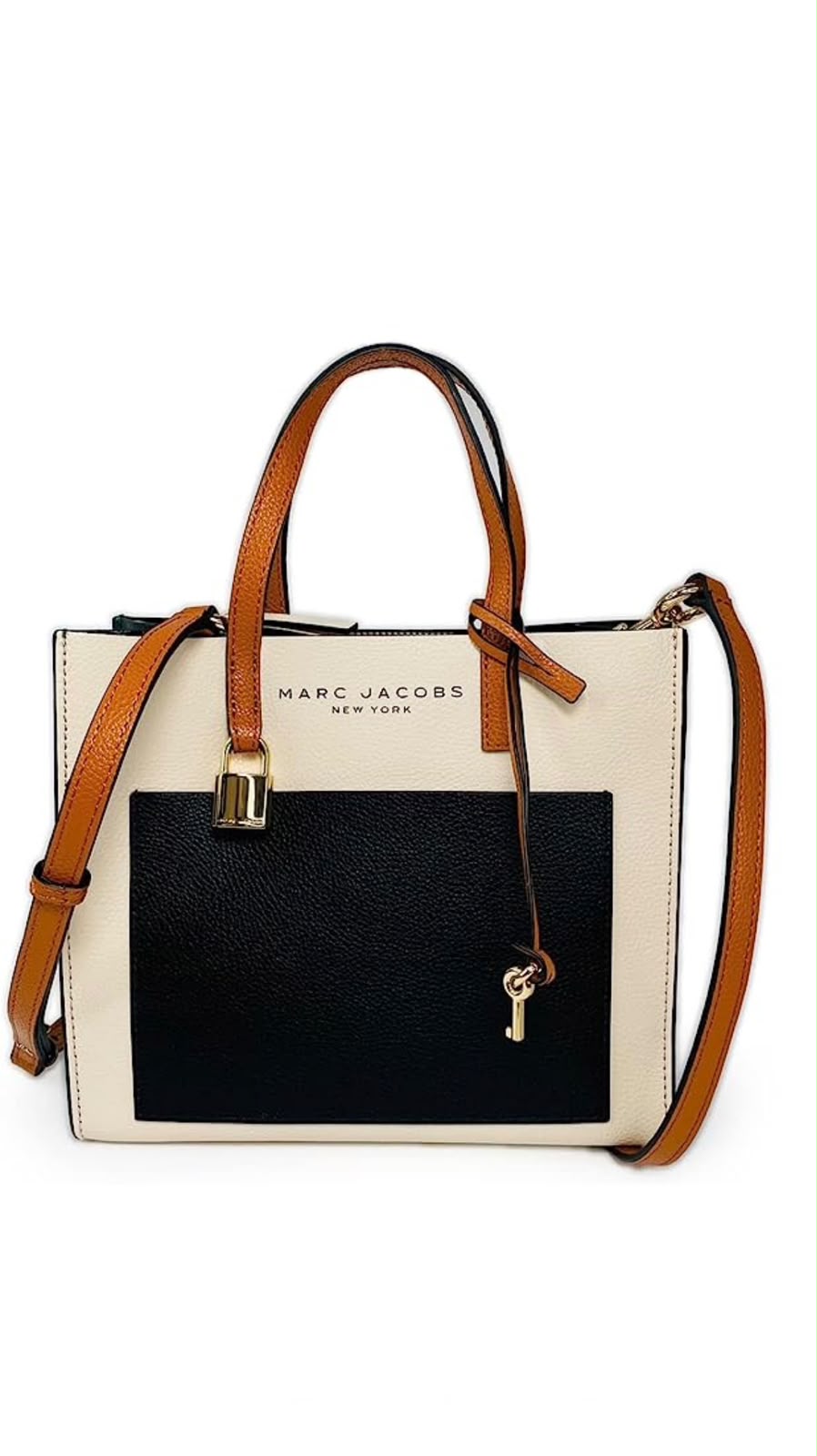 Marc Jacobs Mini Grind Color Block Leather Tote Sand Shell Bag Small
