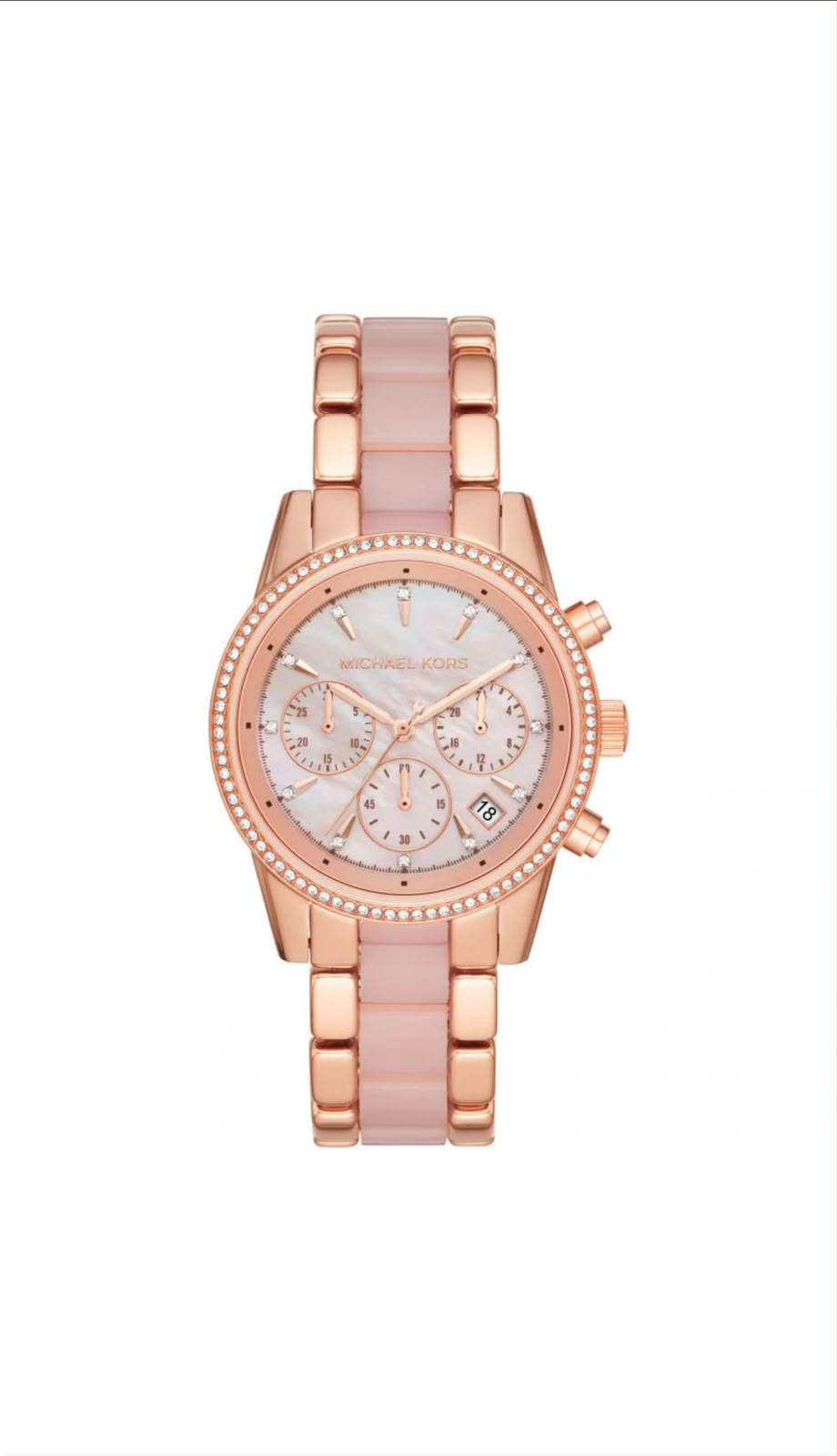 Michael Kors Ritz Chronograph Quartz Crystal Two Tone Strap Ladies Watch - MK6769