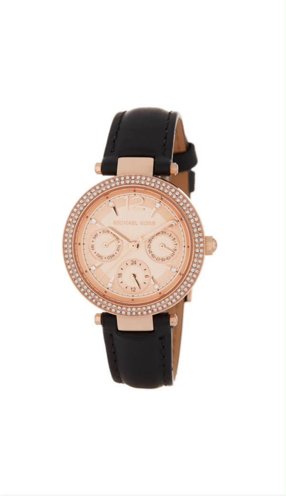 Michael Kors Parker Ladies Rose Gold Dial Multifunction Black Dial Watch - Mk2543